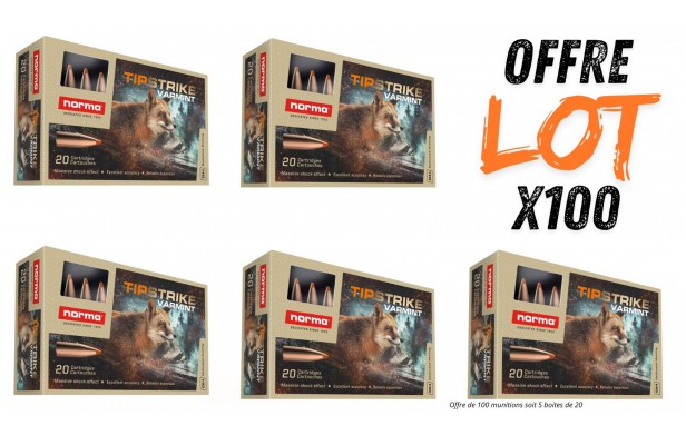 Lot munitions Norma TipStrike Varmint 55g - Cal. 222 Rem - X100 munitions